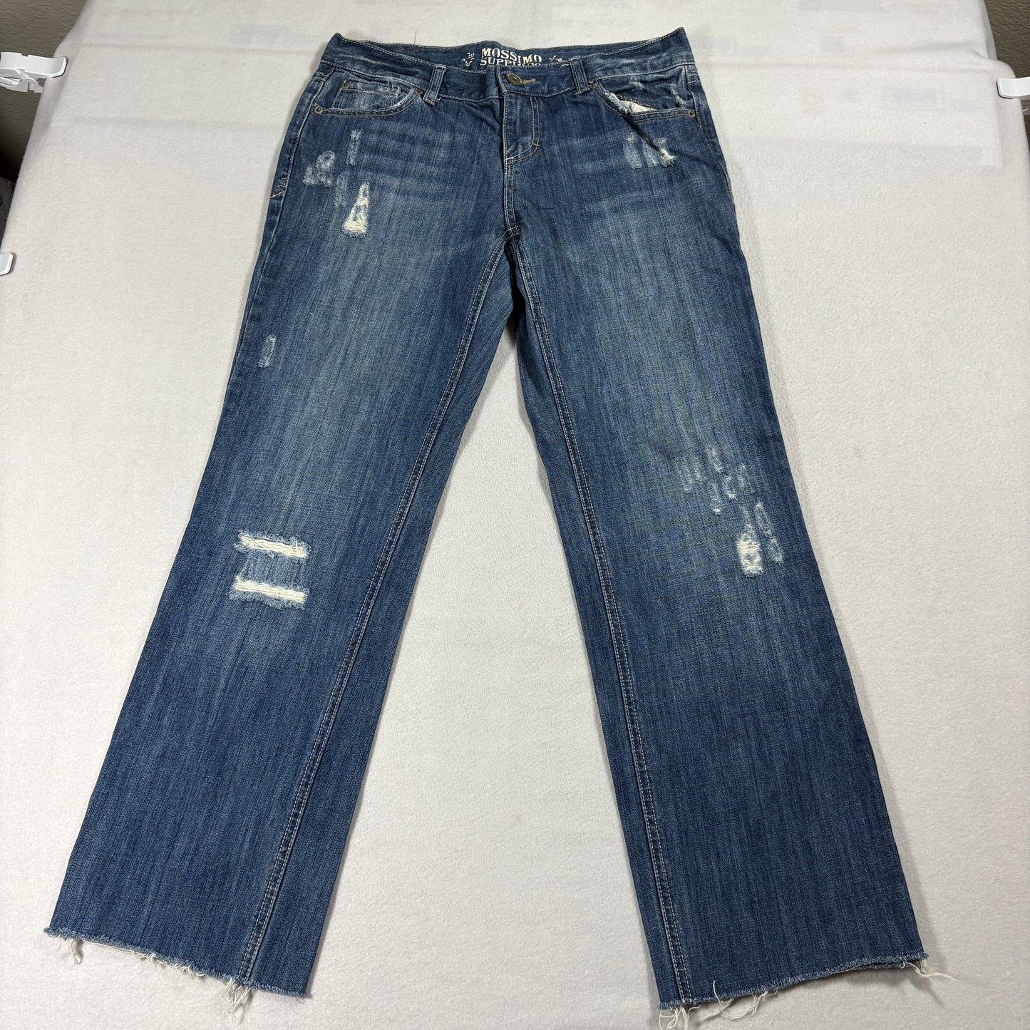Vintage Distressed Jeans Womens Size 9 Y2K Raw Hem Grunge Straight Leg Denim