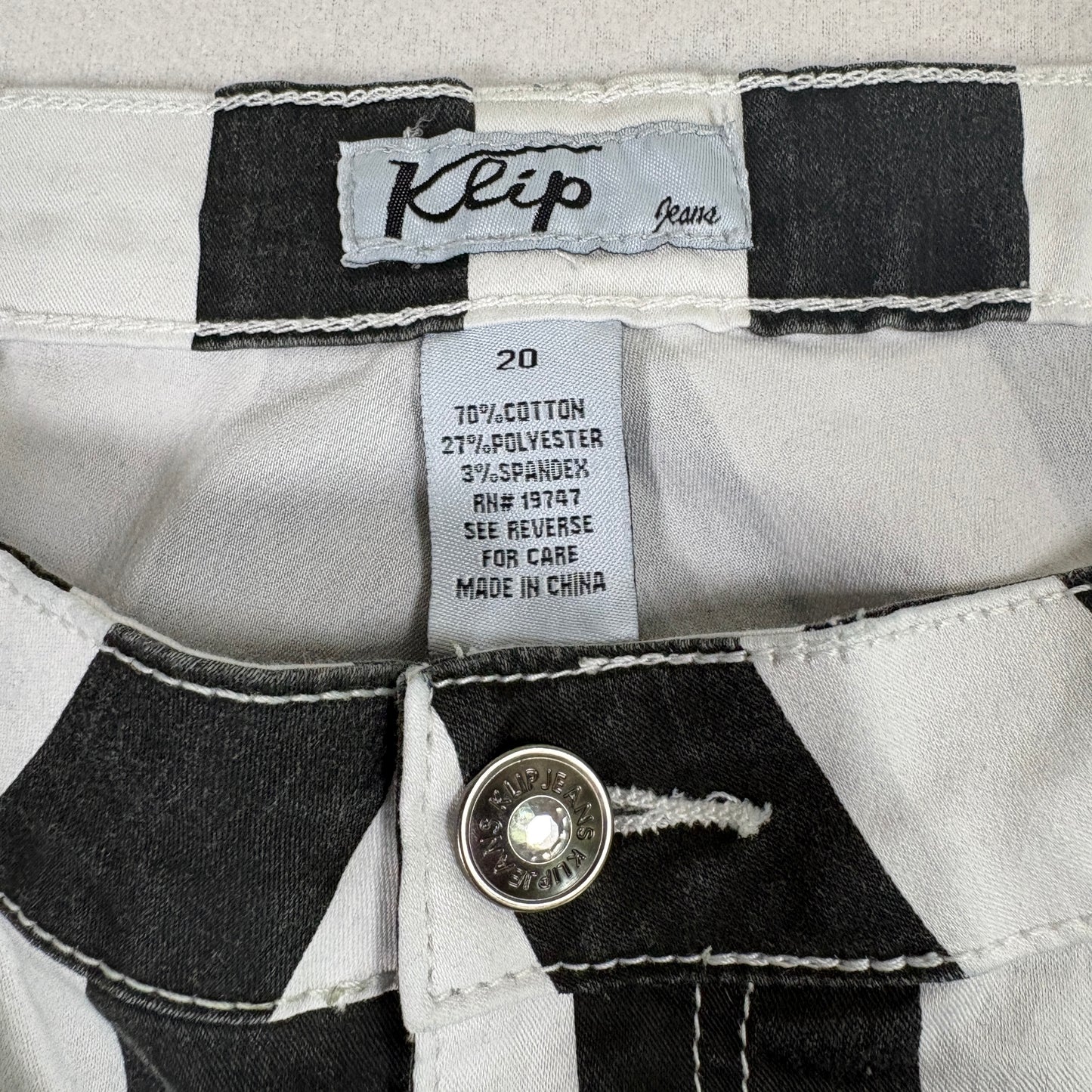 Klip womens jeans 20 black white striped skinny stretch Y2K goth punk