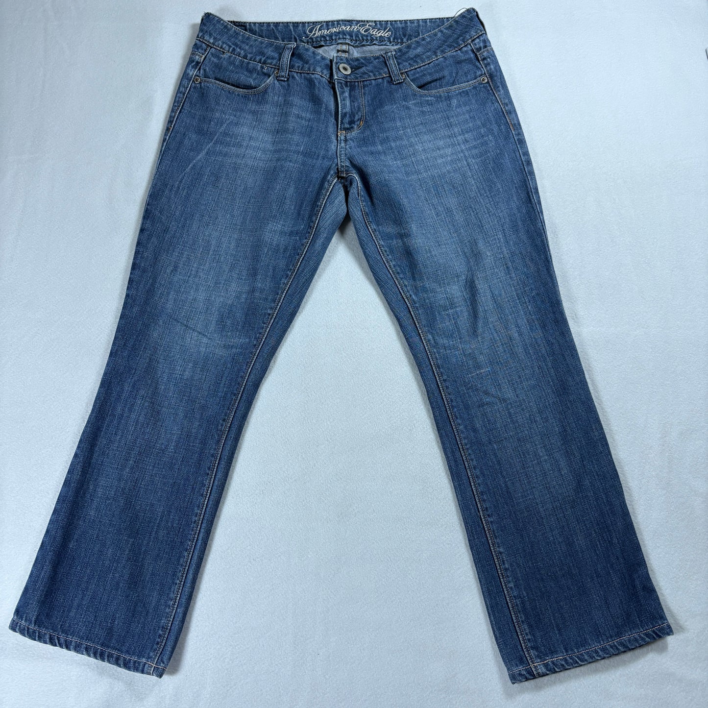 American Eagle Jeans Womens 8 Short Blue Straight Leg Stretch Denim Y2K Classic