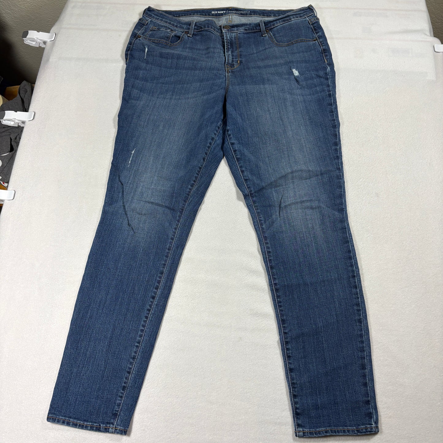 Womens Skinny Jeans 16 Long Mid Rise Blue Distressed Stretch Denim Vintage Style