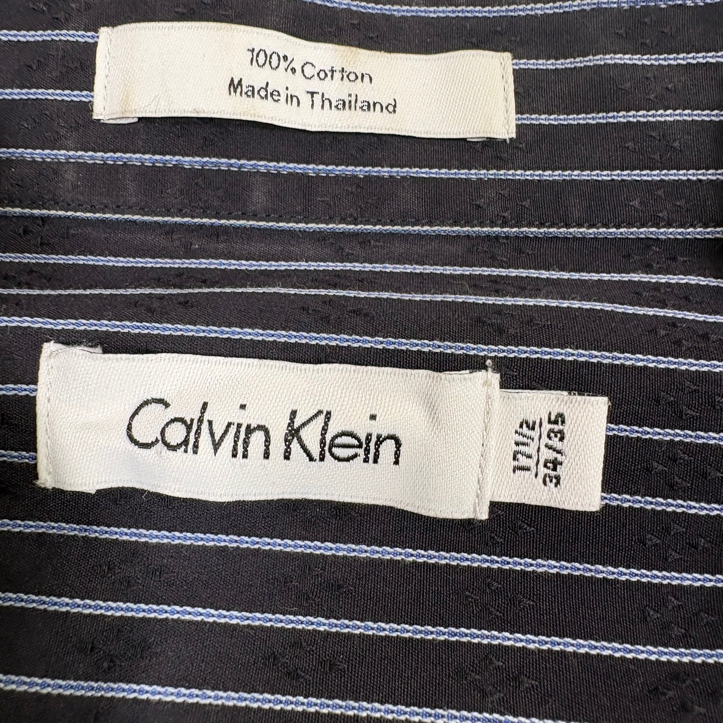 Calvin Klein Mens 17 1/2 34/35 Dress Shirt Black White Stripe Long Sleeve Cotton