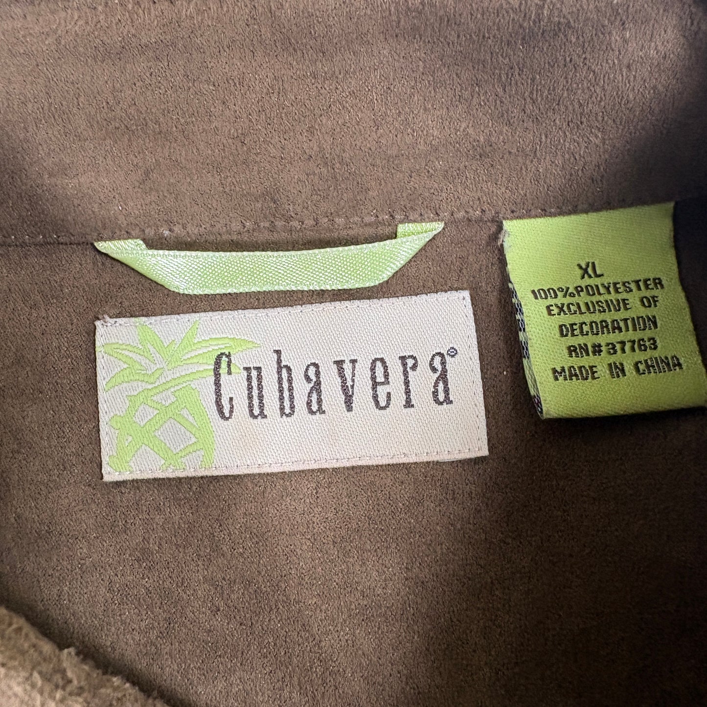 Cubavera Mens XL Sueded Shirt Brown Diamond Pattern Long Sleeve Button Front