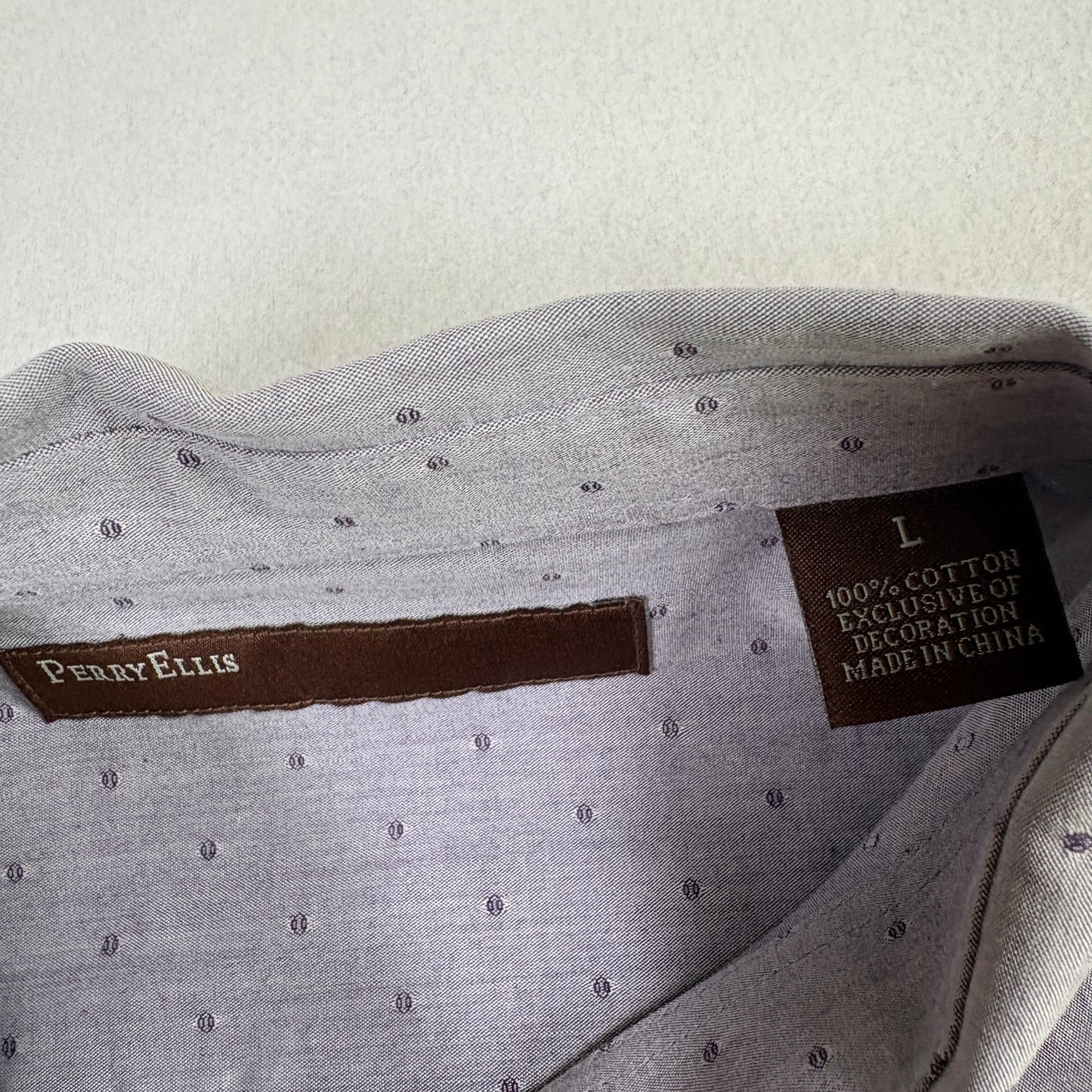 Perry Ellis Mens L Shirt Gray Micro Dot Pattern Long Sleeve 100% Cotton Button