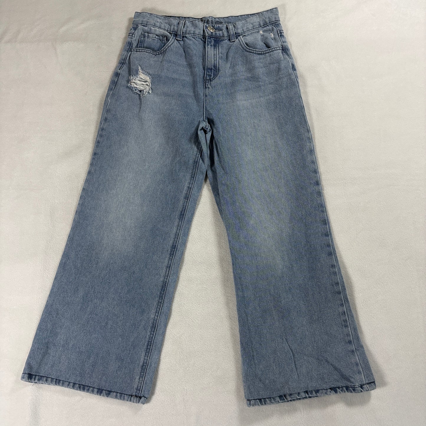 Distressed Wide Leg Jeans Y2K Streetwear Light Wash Tag 14 Fits Like 27X23 Baggy