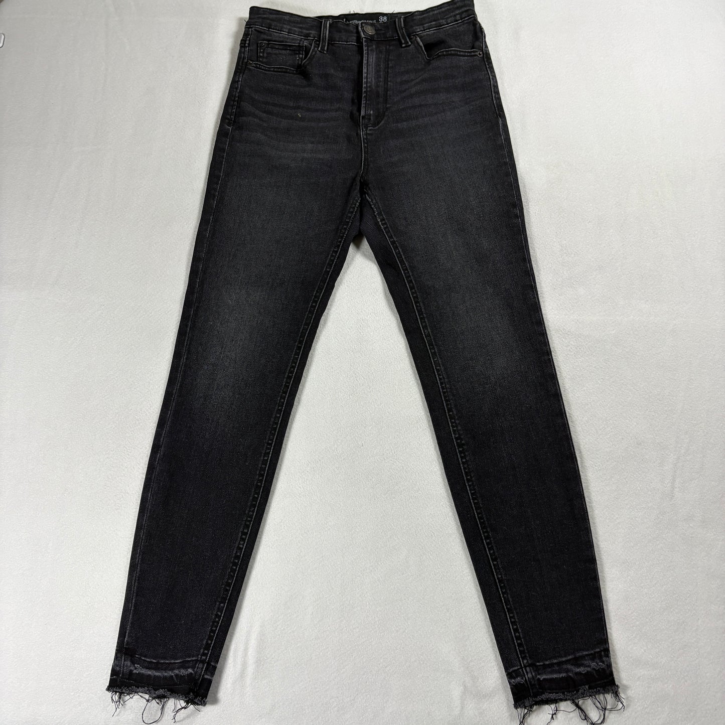 Stradivarius Jeans Womens 38 Black Skinny Raw Hem Y2K Vintage Stretch Denim Fits