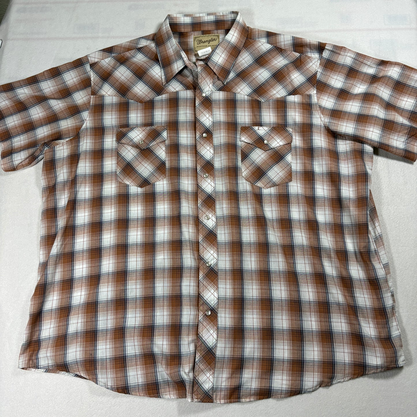 Wrangler Western Shirt Mens 3XL Brown Plaid Pearl Snap Retro Cowboy