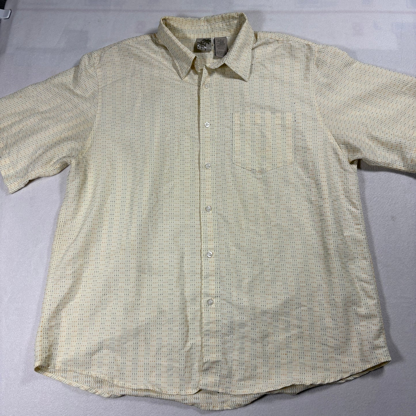 Ocean Pacific Shirt Mens XXL Cream Microprint Short Sleeve Retro Surf Casual