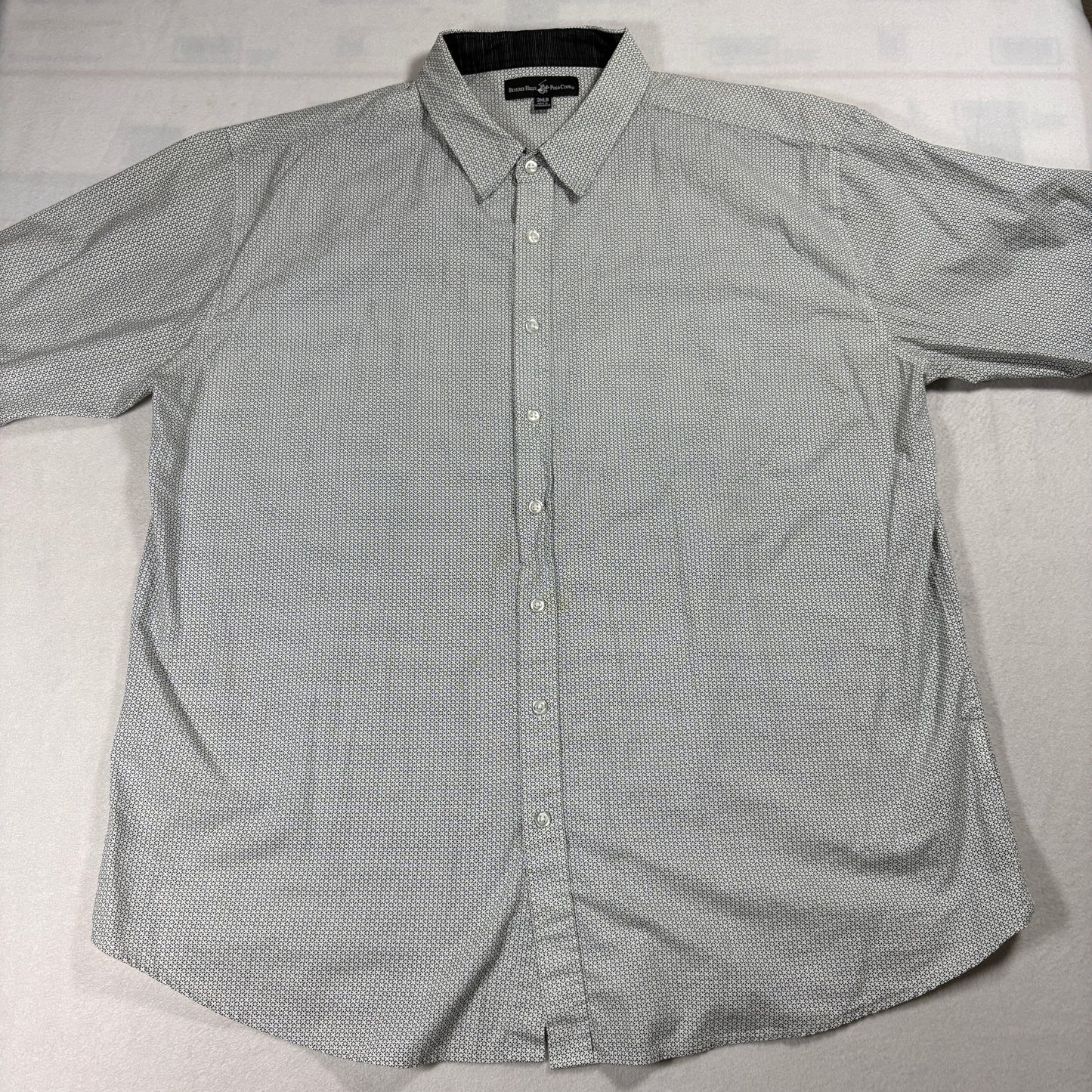 Mens Button Shirt 3XLB White Microprint Short Sleeve Casual Big & Tall