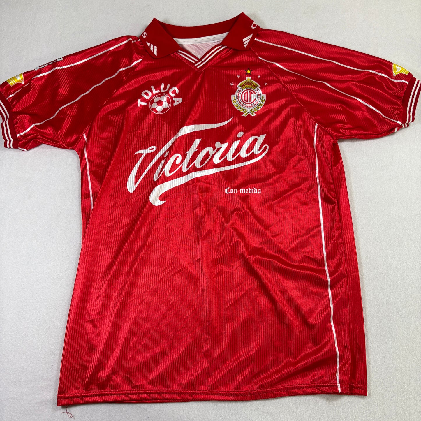 Toluca Mens Soccer Jersey Large Red Victoria Sponsor Liga MX Vintage Football Futbol