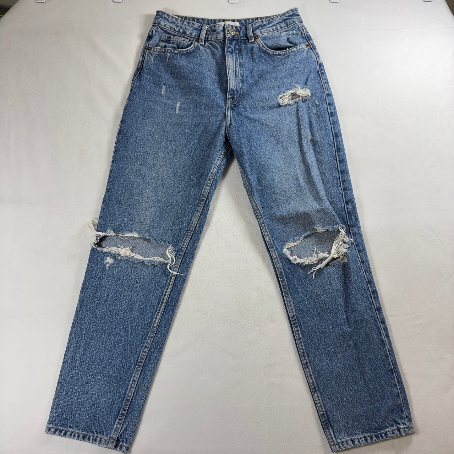 Zara Jeans Womens 6 Distressed Y2K Vintage Straight Leg Blue Denim High Rise Fit