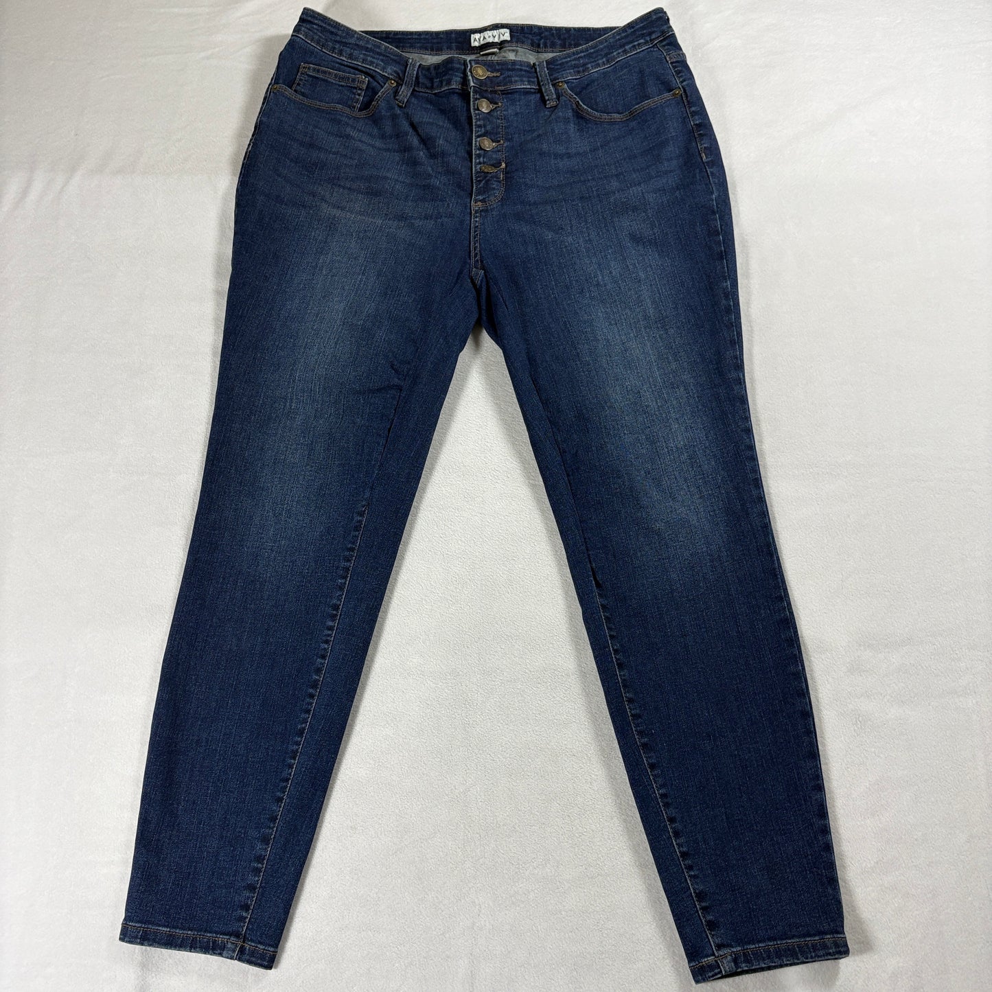 Button Fly Skinny Jeans High Rise Ava Viv Tag 16W Fits Like 36X28 Blue Stretch