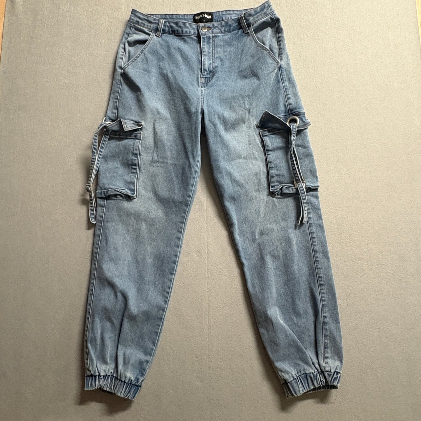 Y2K Cargo Jogger Pants Mens Tag M Fits Like 31x27 Blue Utility Streetwear