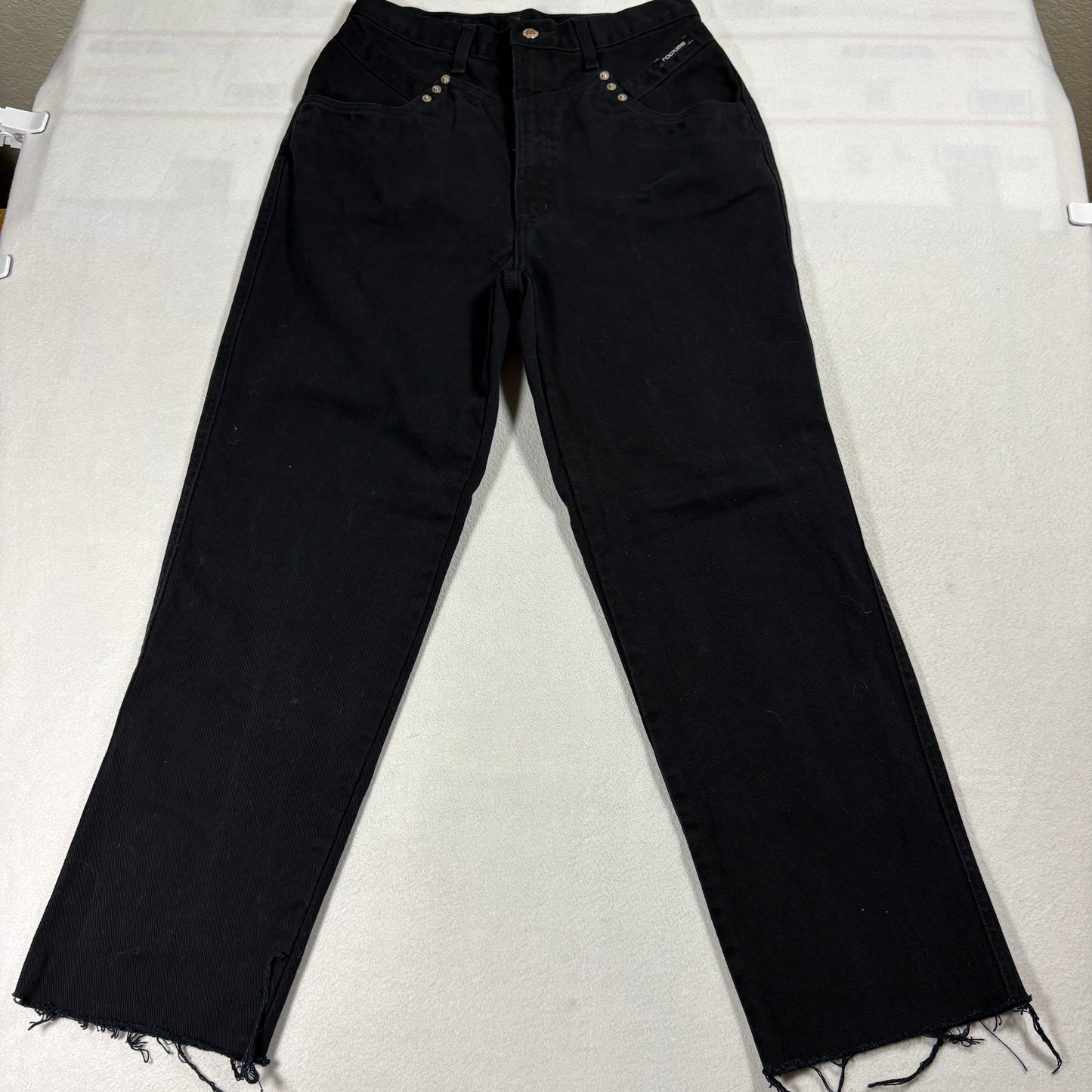 Rockies Jeans Womens XL Black High Rise 28x27 Distressed Raw Hem Vintage 90s