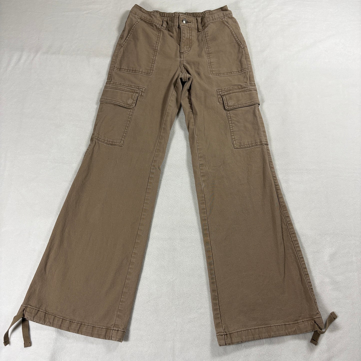 Cargo Utility Wide Leg Pant Y2K Workwear Womens XS Fits Like 27X30 Khaki Tie Hem