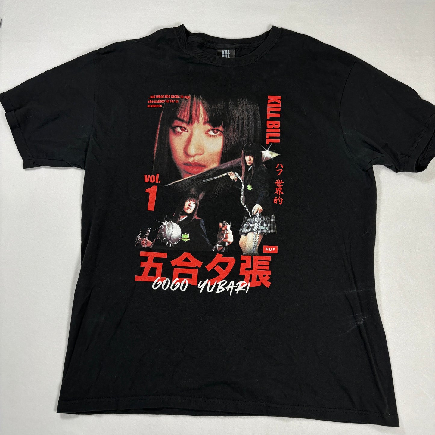 HUF Kill Bill T-Shirt Mens Large Black Graphic Gogo Yubari Movie Collab Tee