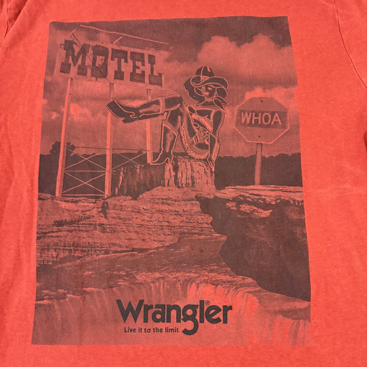 Wrangler T-Shirt Mens Large Red Graphic Tee Motel Western Cowboy Retro Style