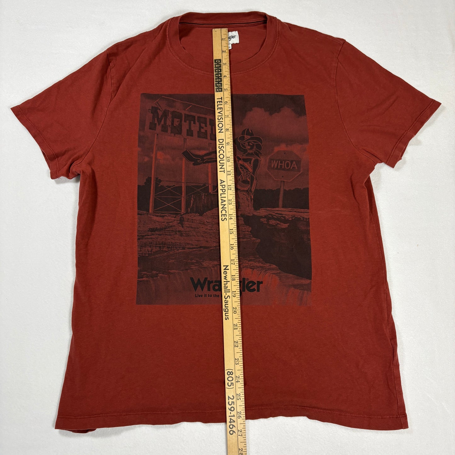 Wrangler T-Shirt Mens Large Red Graphic Tee Motel Western Cowboy Retro Style