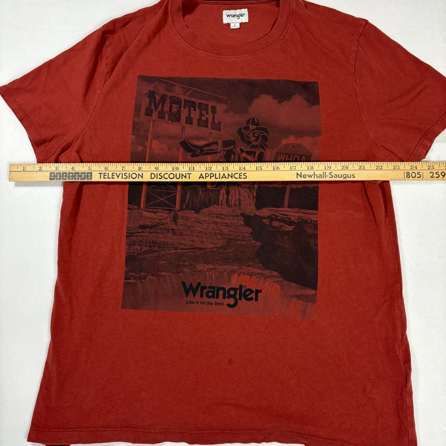 Wrangler T-Shirt Mens Large Red Graphic Tee Motel Western Cowboy Retro Style