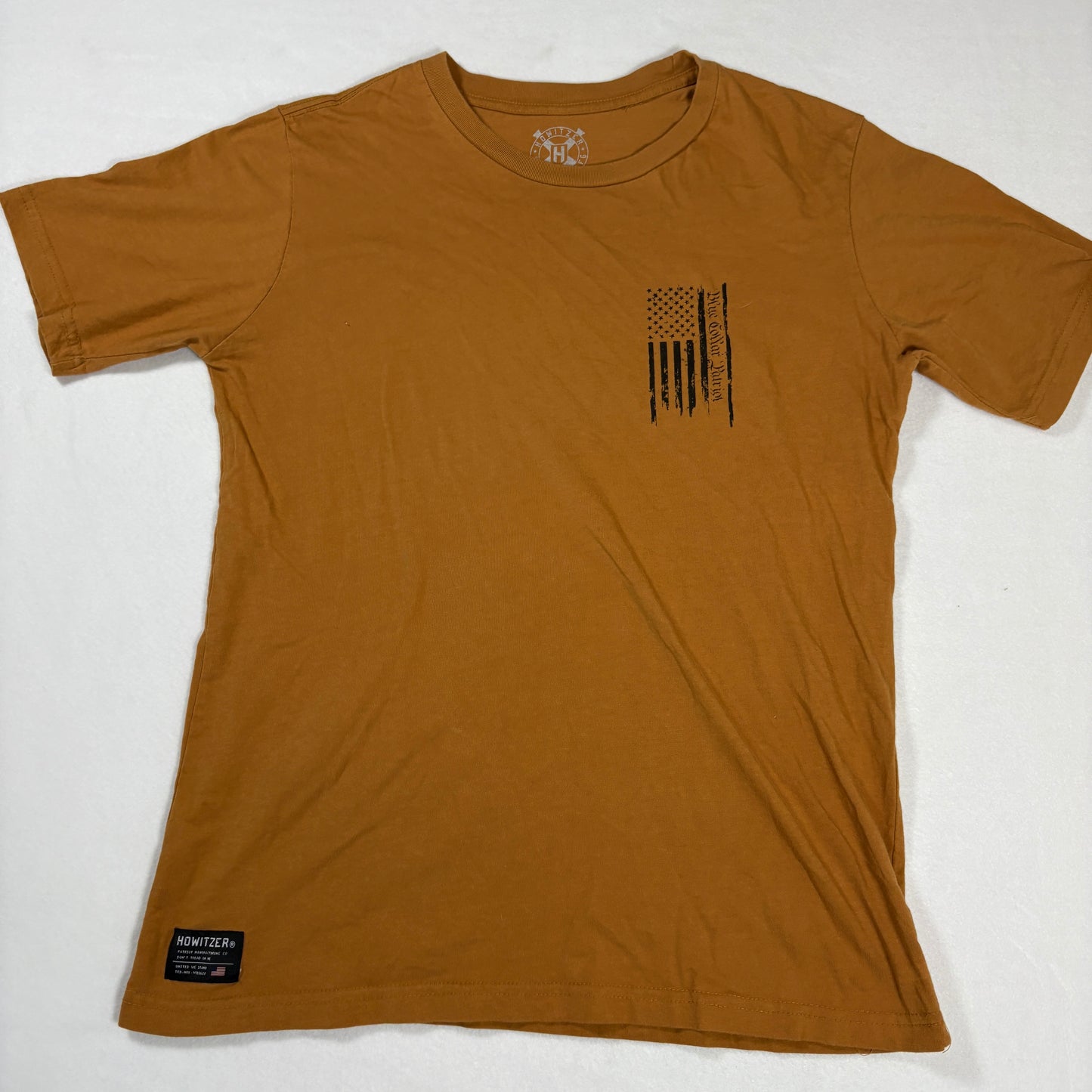 Howitzer T-Shirt Mens Large Brown Graphic Flag Blue Collar Patriot USA Tee