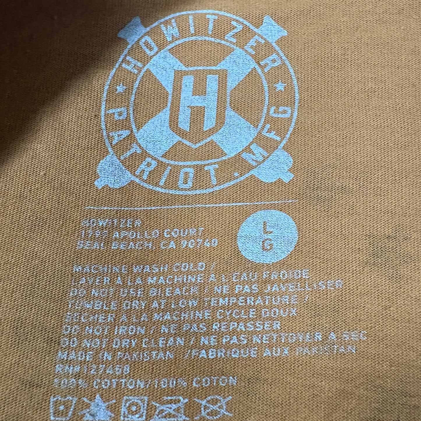 Howitzer T-Shirt Mens Large Brown Graphic Flag Blue Collar Patriot USA Tee