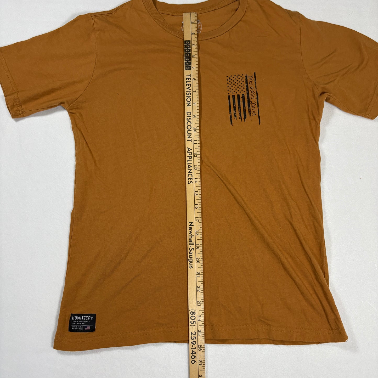 Howitzer T-Shirt Mens Large Brown Graphic Flag Blue Collar Patriot USA Tee