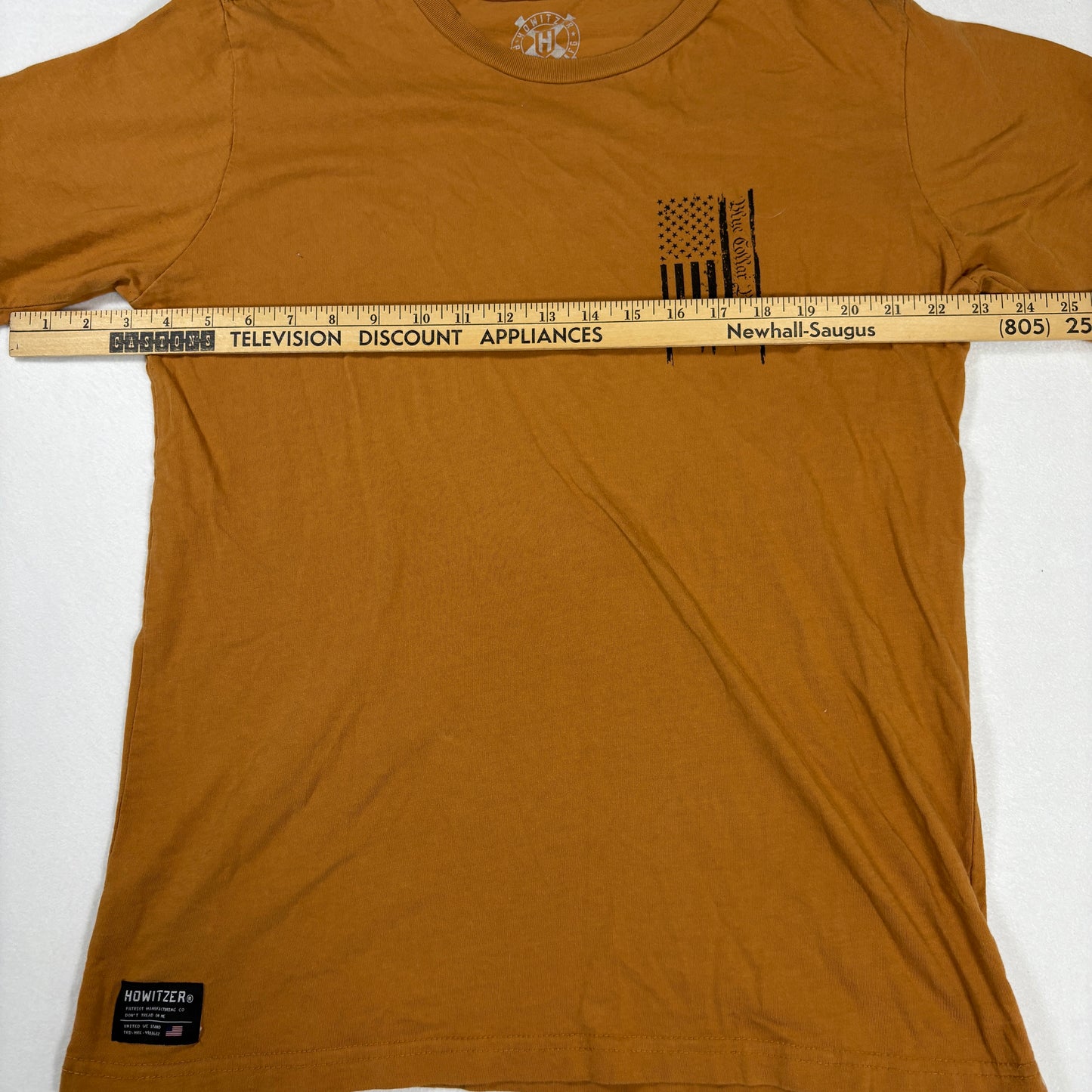 Howitzer T-Shirt Mens Large Brown Graphic Flag Blue Collar Patriot USA Tee