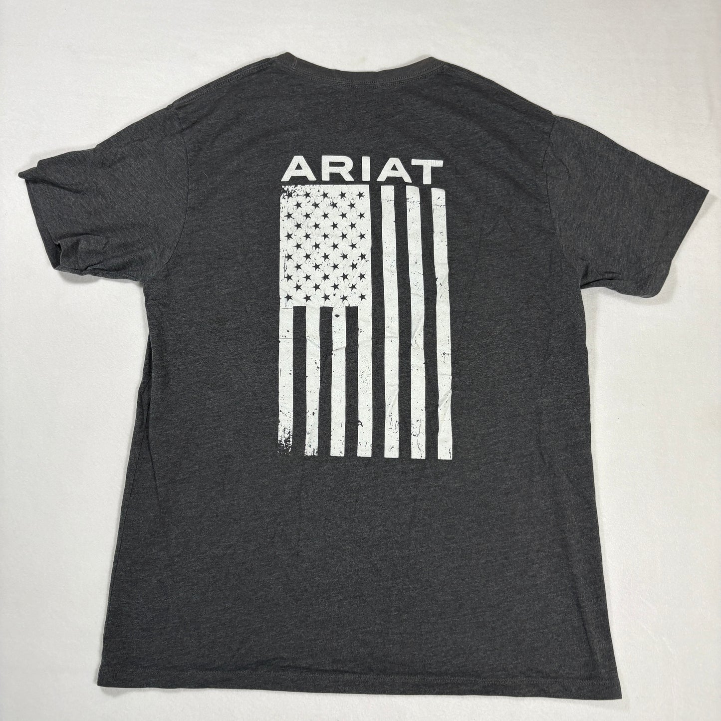 Ariat T-Shirt Mens Large Gray Graphic USA Flag Logo Western Workwear Tee