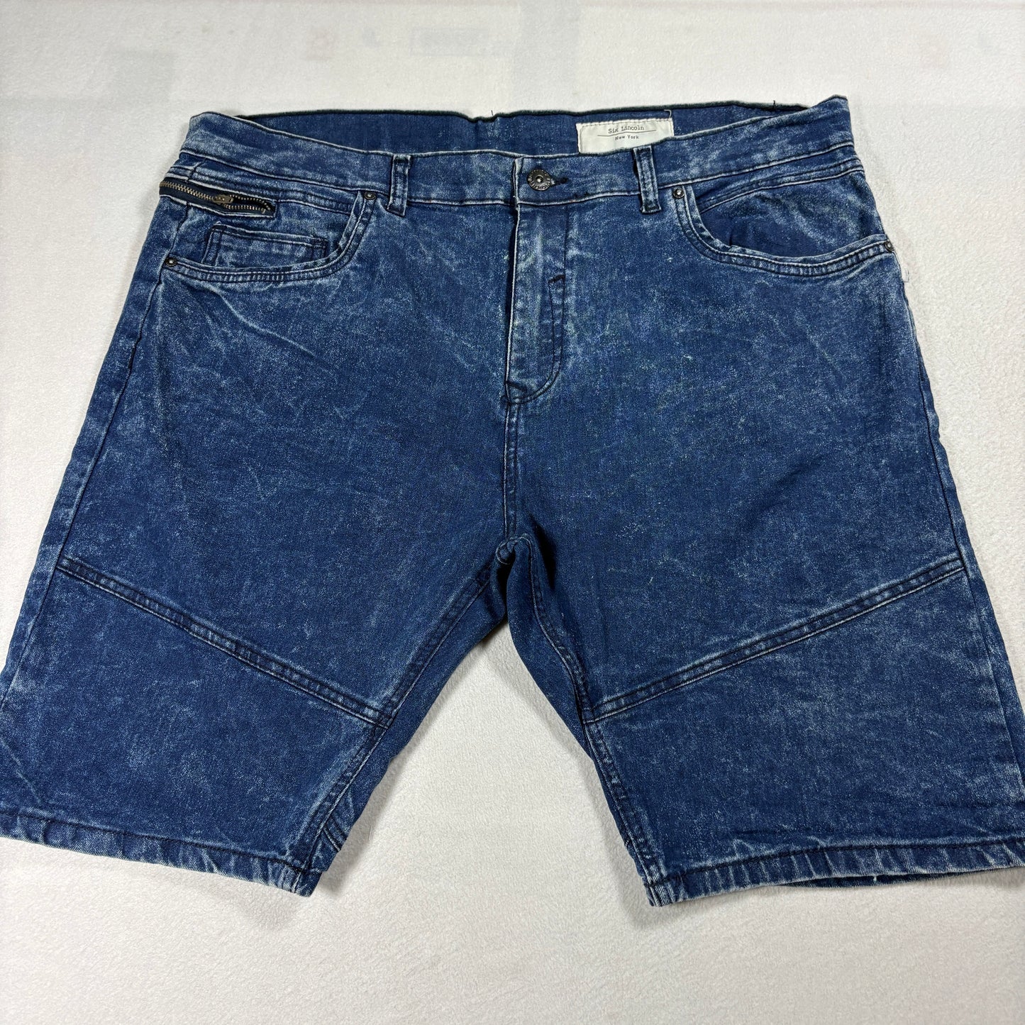 Six Lincoln Denim Shorts Mens 42 Blue Stretch Acid Wash Regular Fit Casual