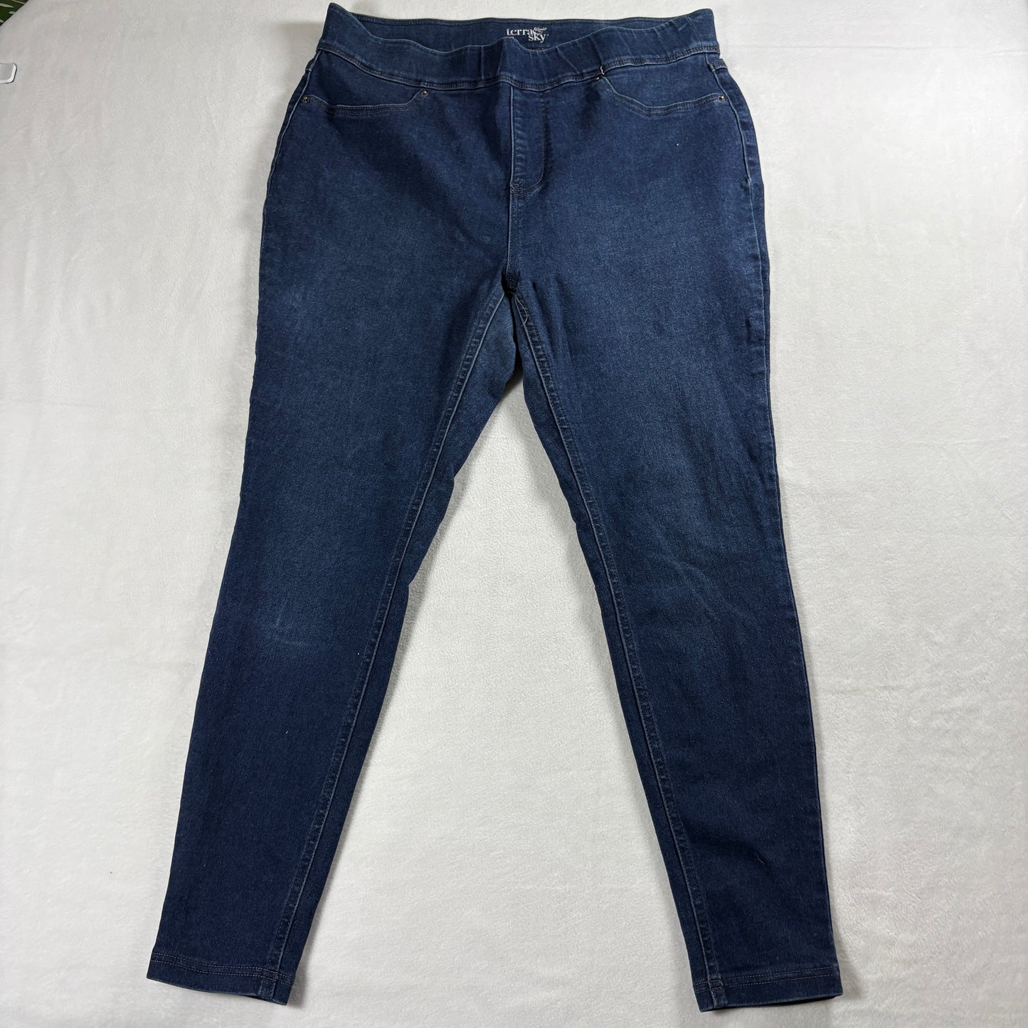 Terra Sky Jeans Womens 14W OX Skinny Stretch Dark Wash Casual Denim Pants Curved