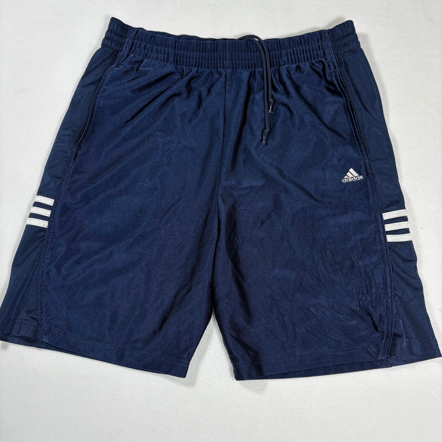 Adidas Shorts Mens Medium Navy Blue 3 Stripe Athletic Training Gym Activewear