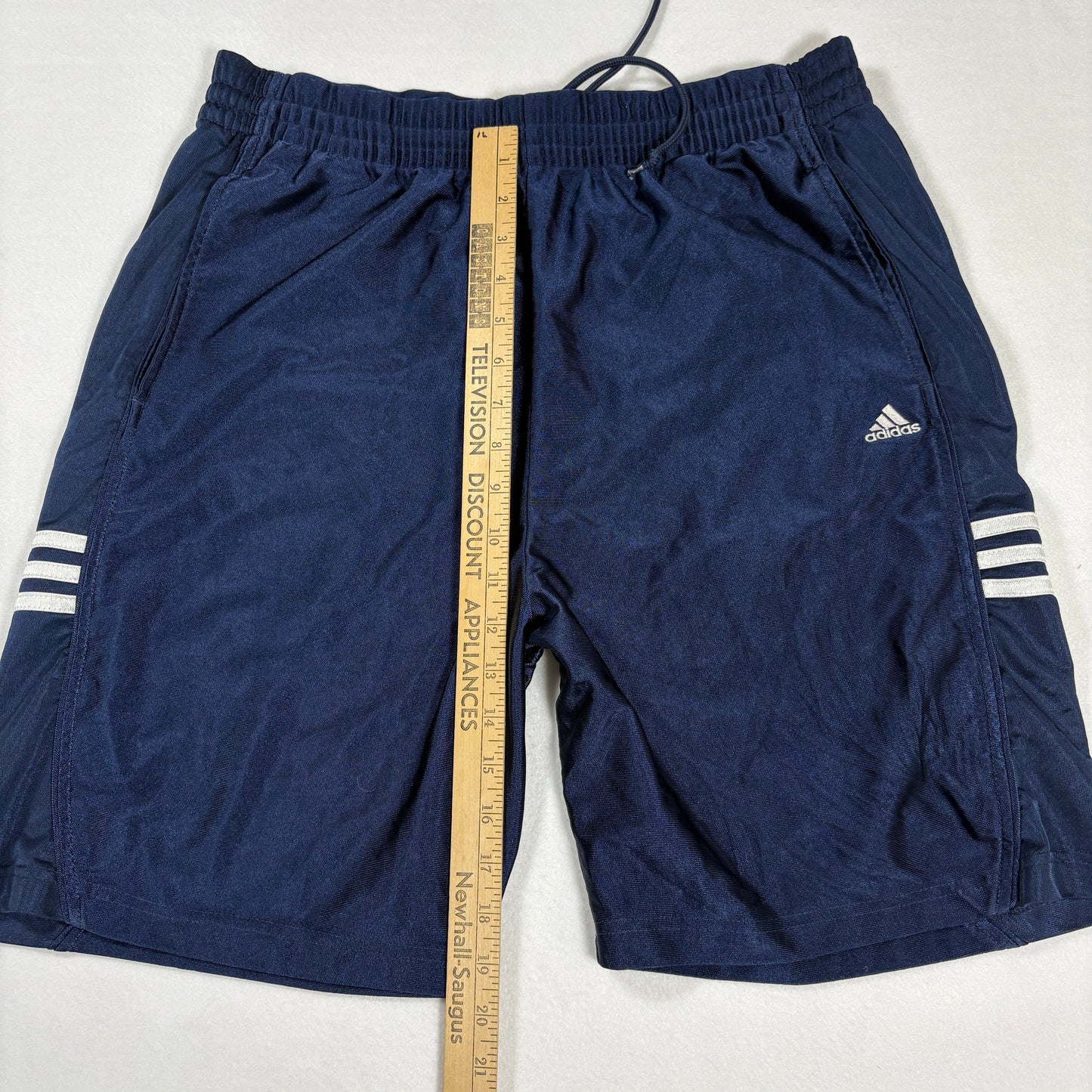 Adidas Shorts Mens Medium Navy Blue 3 Stripe Athletic Training Gym Activewear