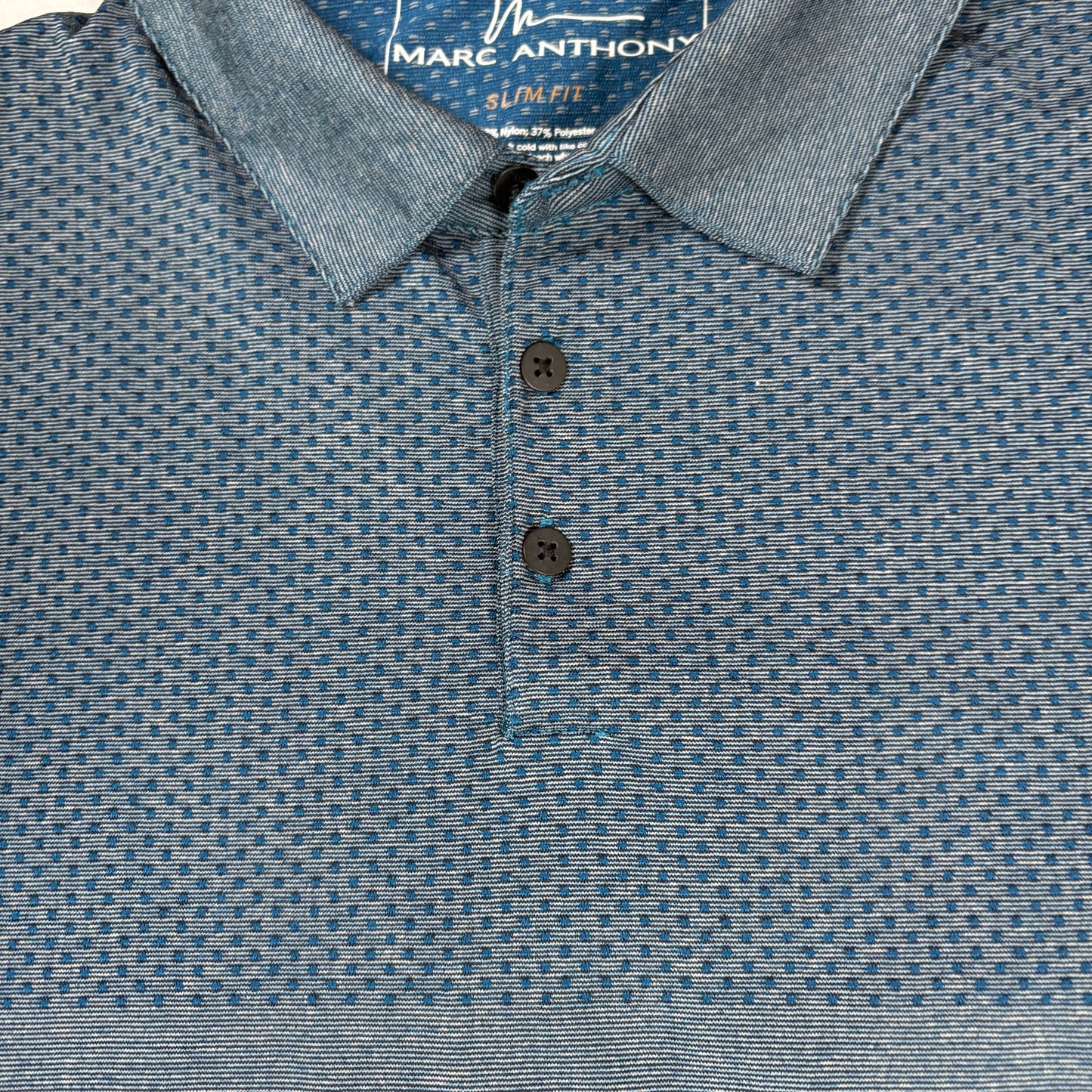 Marc Anthony Polo Shirt Mens L Blue Slim Fit Short Sleeve Casual Knit Golf Top