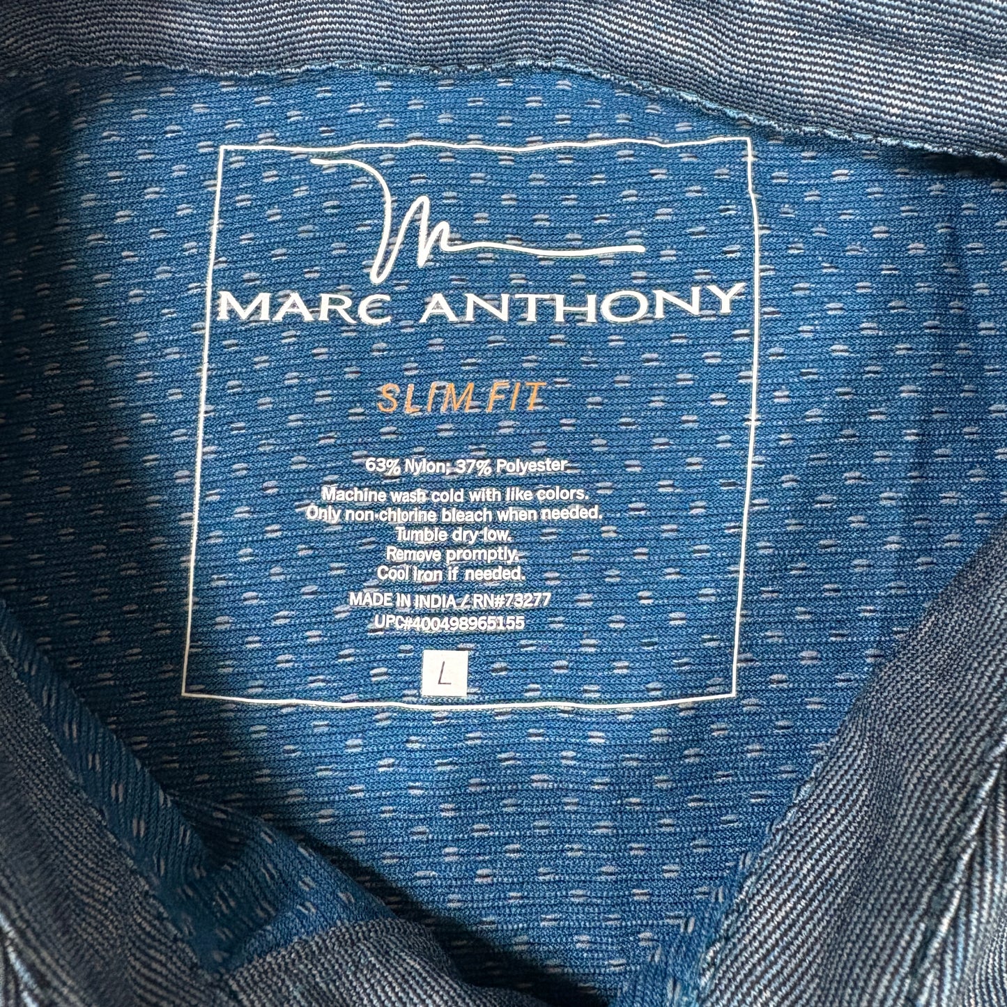 Marc Anthony Polo Shirt Mens L Blue Slim Fit Short Sleeve Casual Knit Golf Top