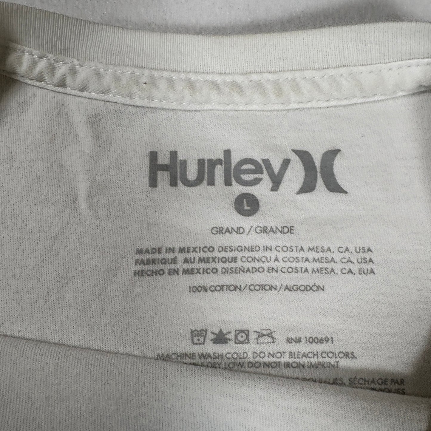 Hurley T-Shirt Mens L White Floral Graphic Short Sleeve Surf Skate Casual Tee