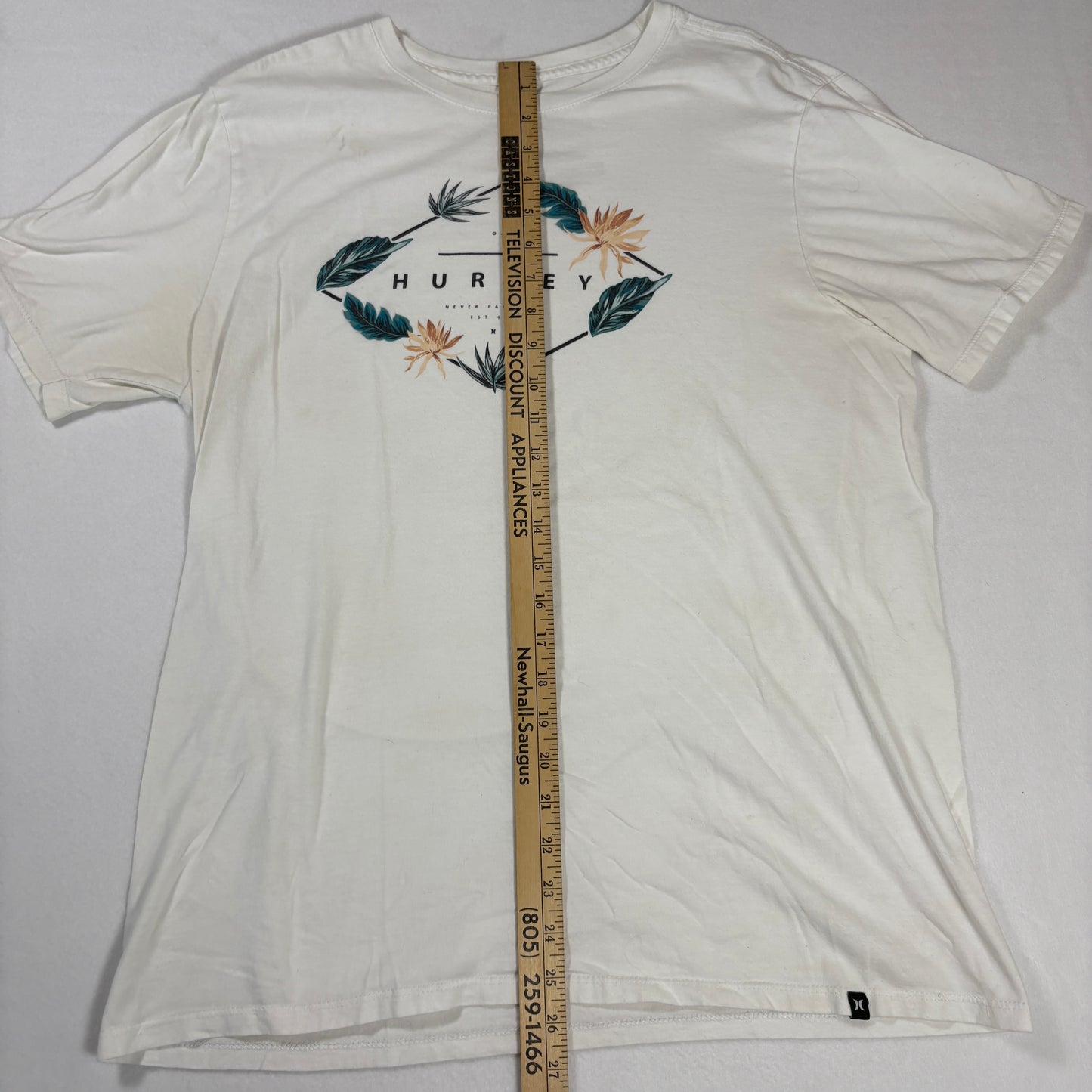 Hurley T-Shirt Mens L White Floral Graphic Short Sleeve Surf Skate Casual Tee