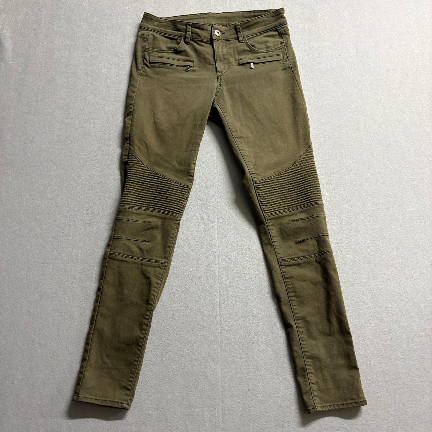 Moto Biker Skinny Jeans H&M Divided US 8 Fits Like 29X29 Olive Ribbed Stretch