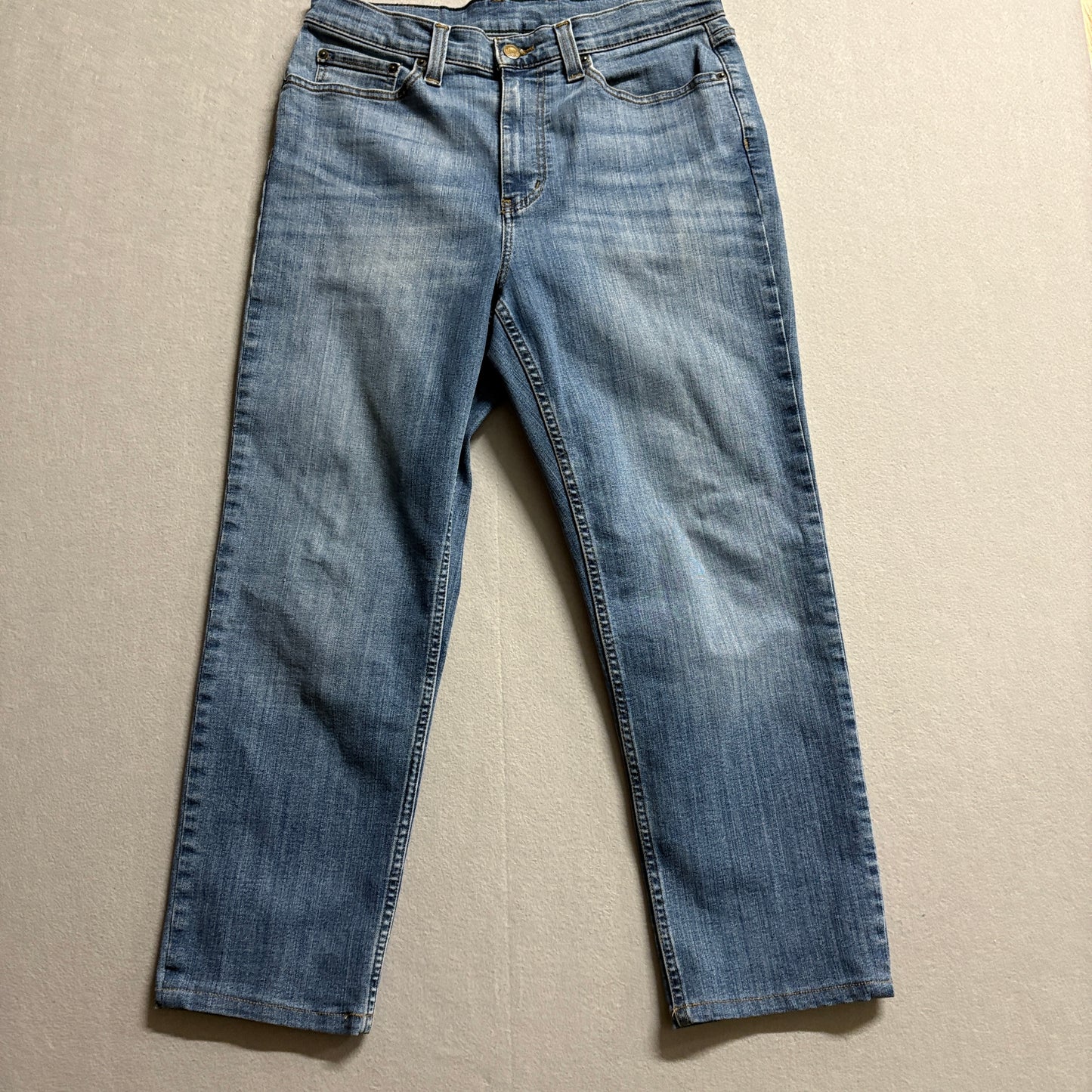 LL Bean Straight Leg Jeans Womens 12 Petite Fits Like 32x25 Light Wash Denim