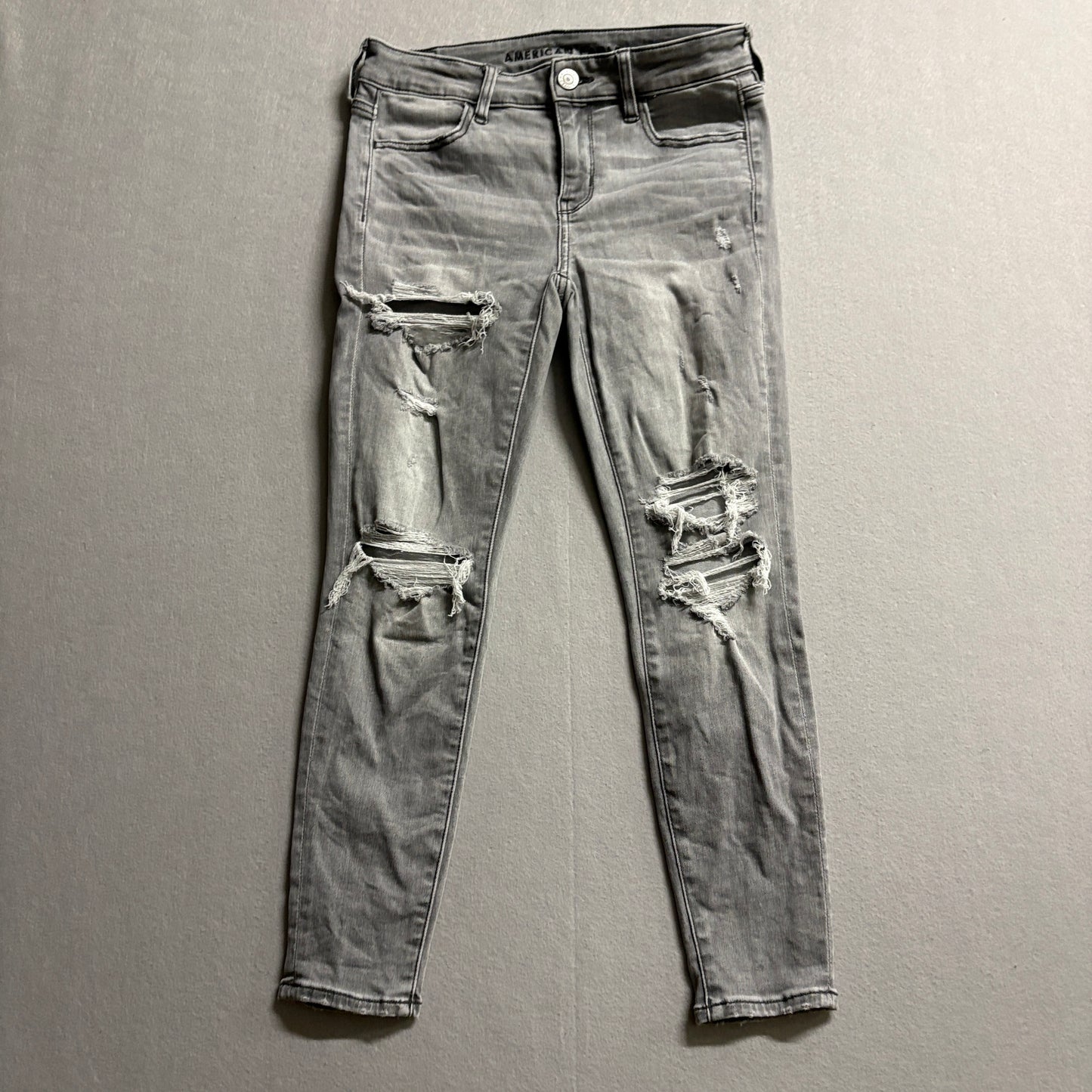 American Eagle Distressed Skinny Jeans US 4 X-Short Fits Like 29x24 Gray