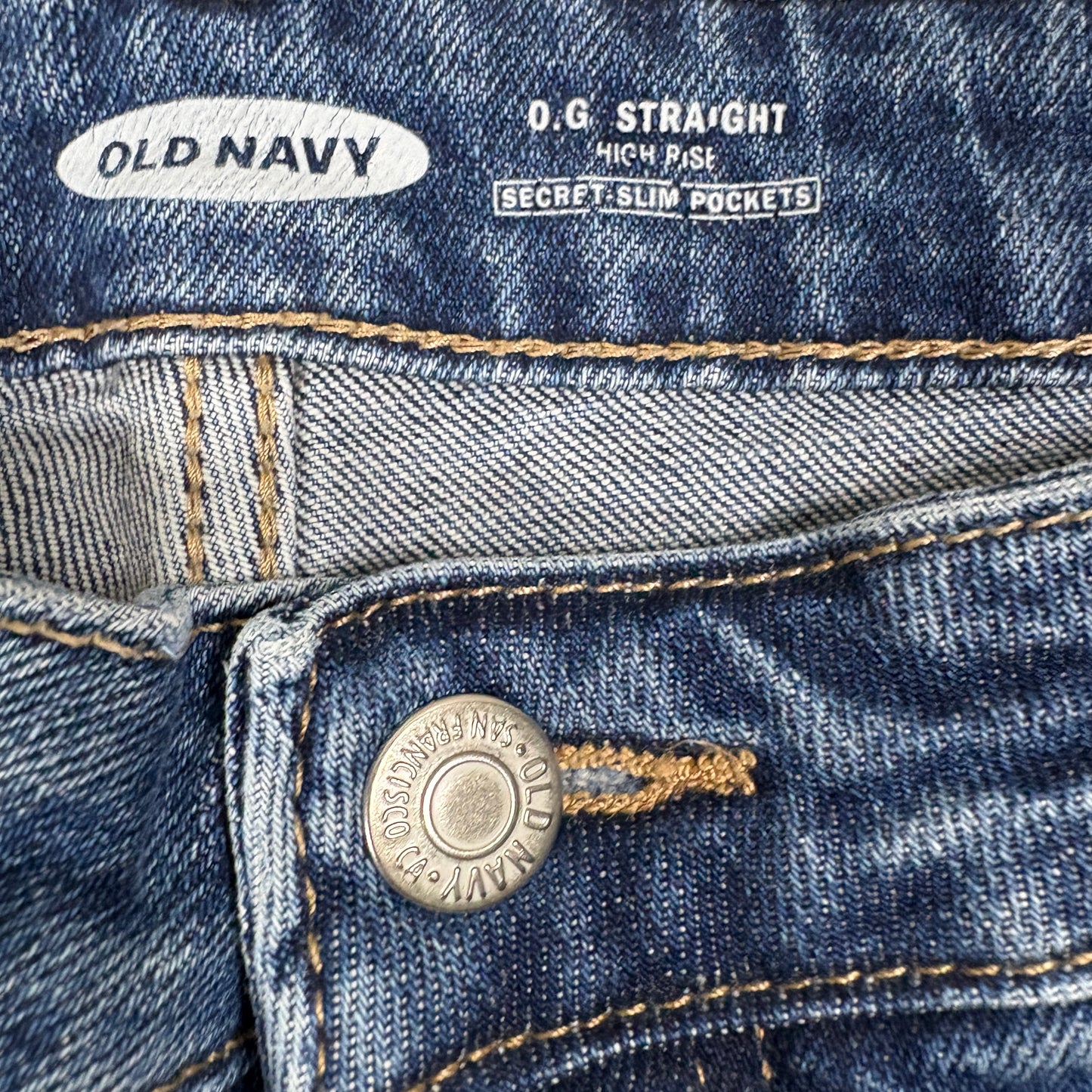 Old Navy Womens Jeans Size 14 Distressed O.G. Straight High Rise Blue Denim Y2K