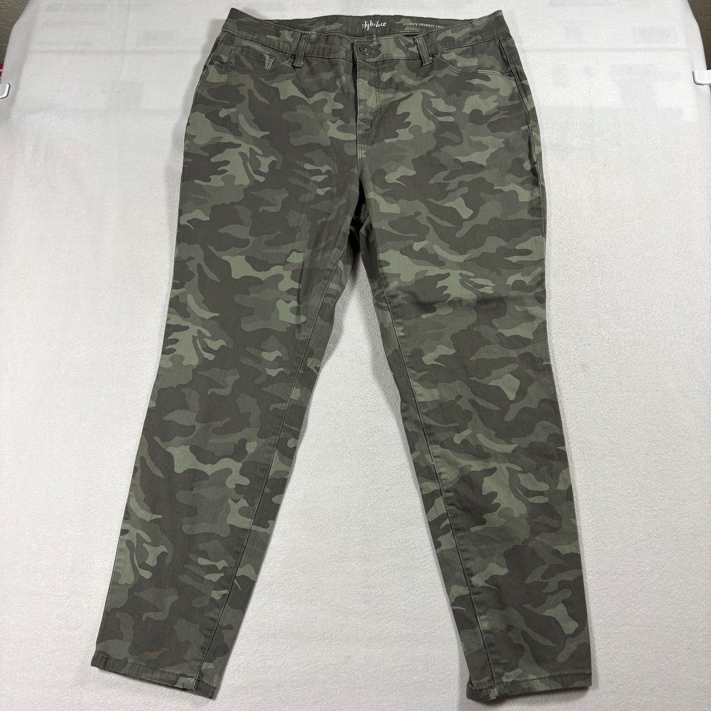 Style & Co Camo Pants 32x26 Womens 14S Stretch Skinny Green Vintage Streetwear