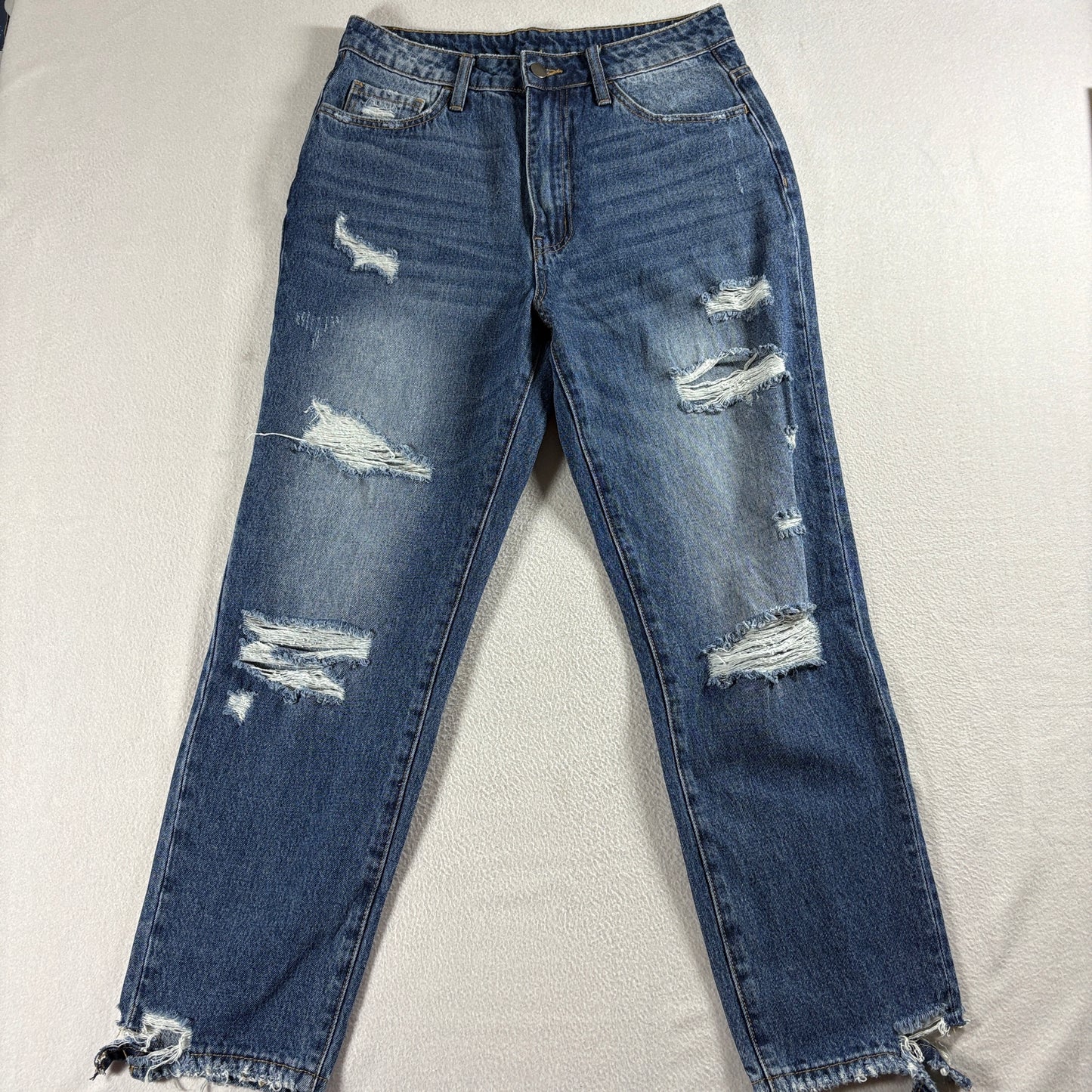 Distressed Straight Leg Jeans Windsor Tag 7 Fits Like X Blue Denim Raw Hem