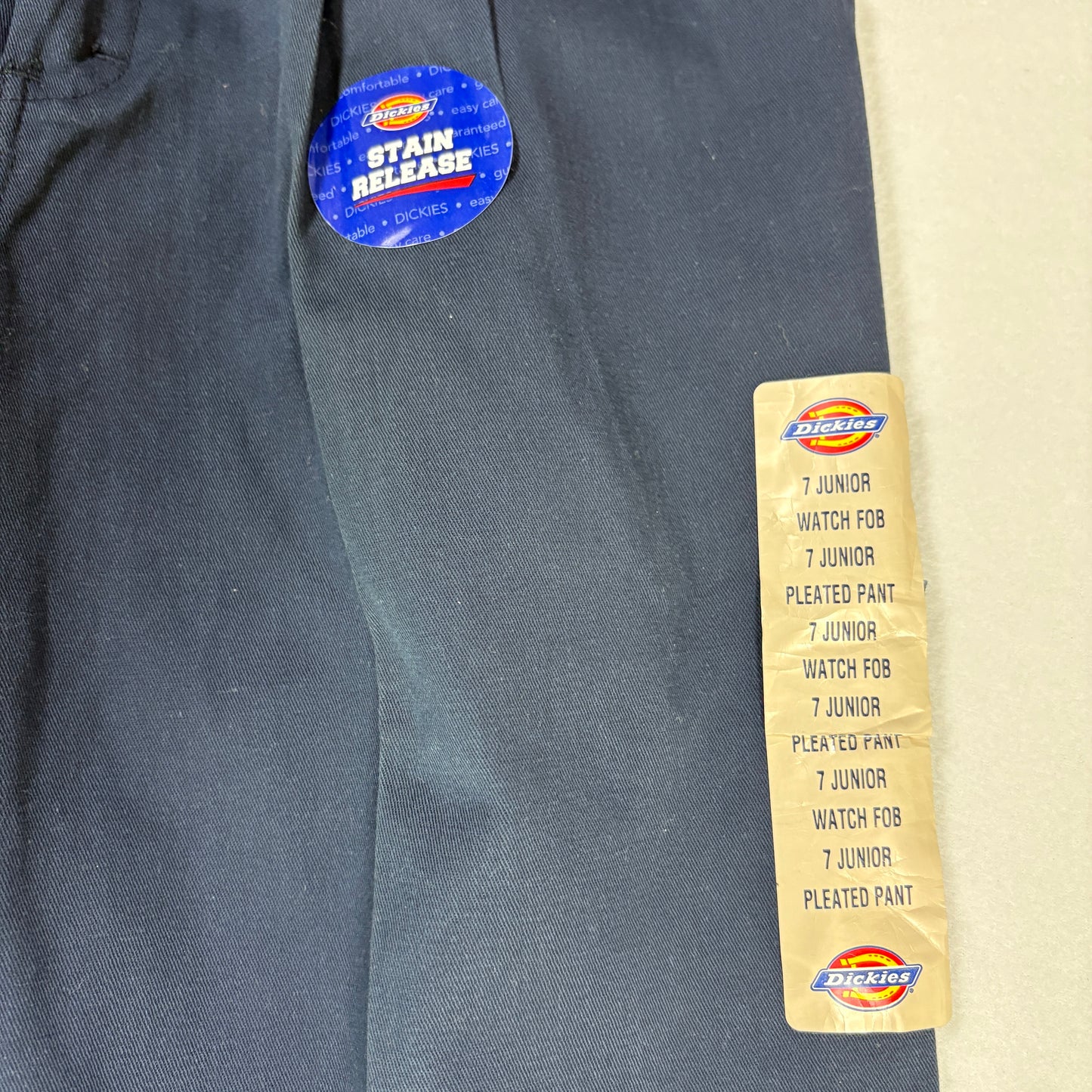 Dickies Pants Junior 7 Navy Blue Pleated Workwear Stain Release Blend Durable