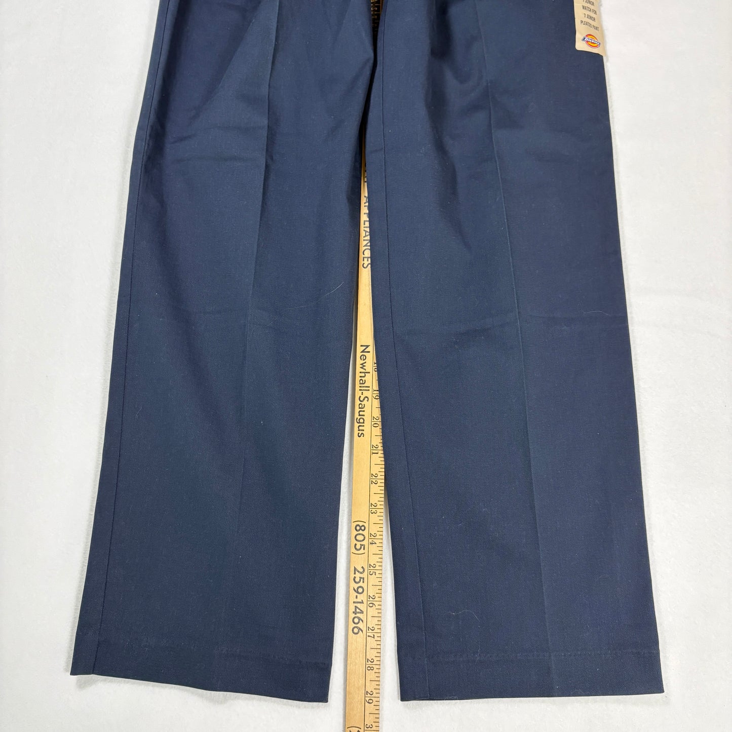 Dickies Pants Junior 7 Navy Blue Pleated Workwear Stain Release Blend Durable