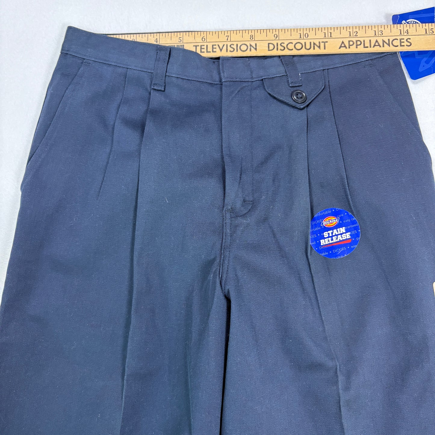 Dickies Pants Junior 7 Navy Blue Pleated Workwear Stain Release Blend Durable