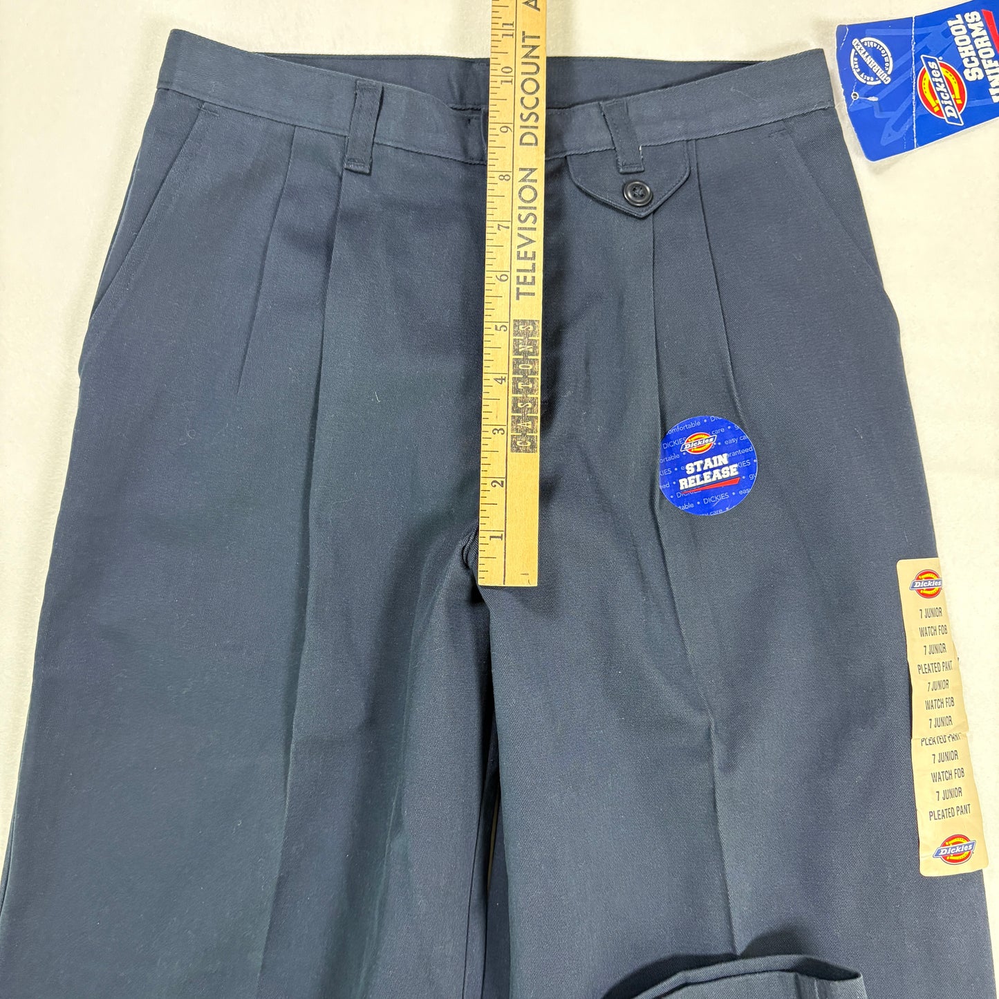 Dickies Pants Junior 7 Navy Blue Pleated Workwear Stain Release Blend Durable