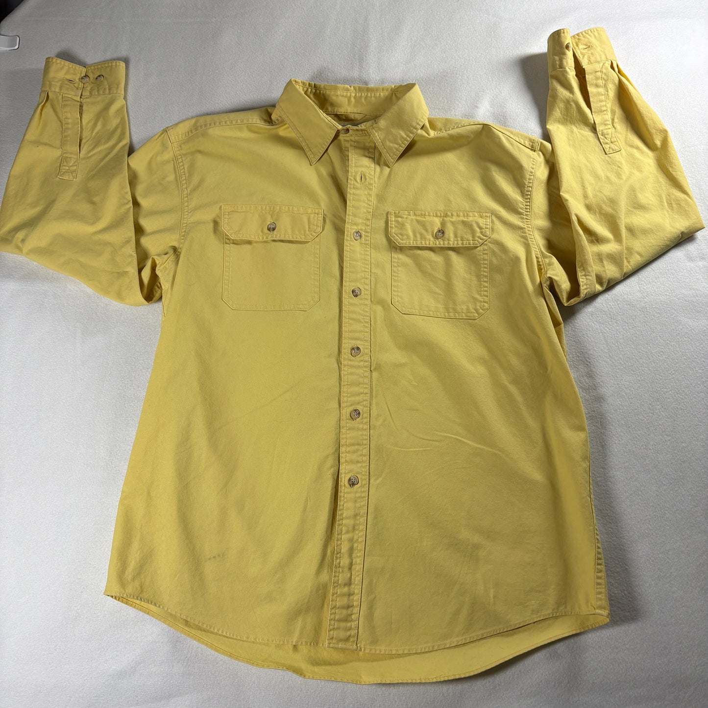 L.L. Bean Mens Large Yellow Button Up Shirt Vintage 90s Workwear Cotton USA Made