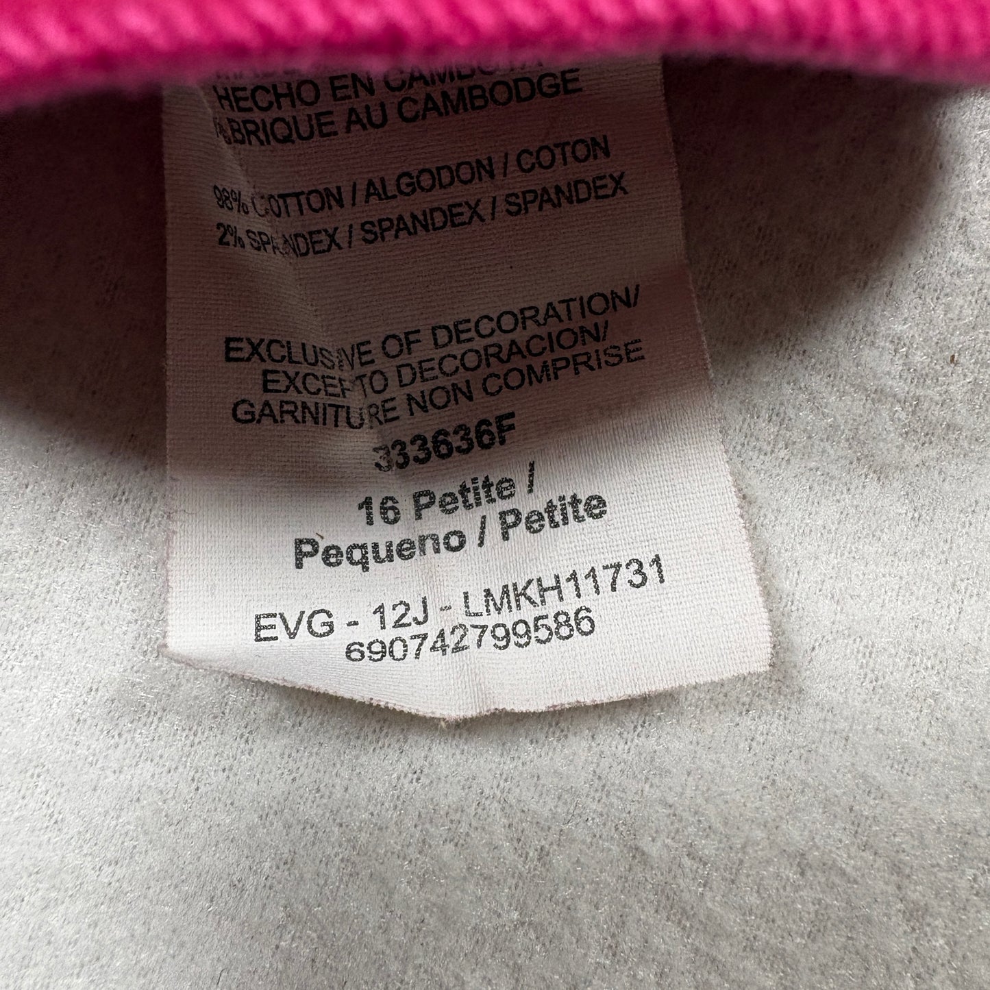 Lee Womens Capri Shorts 16P Pink Classic Fit Stretch Denim Y2K Vintage Plus Size
