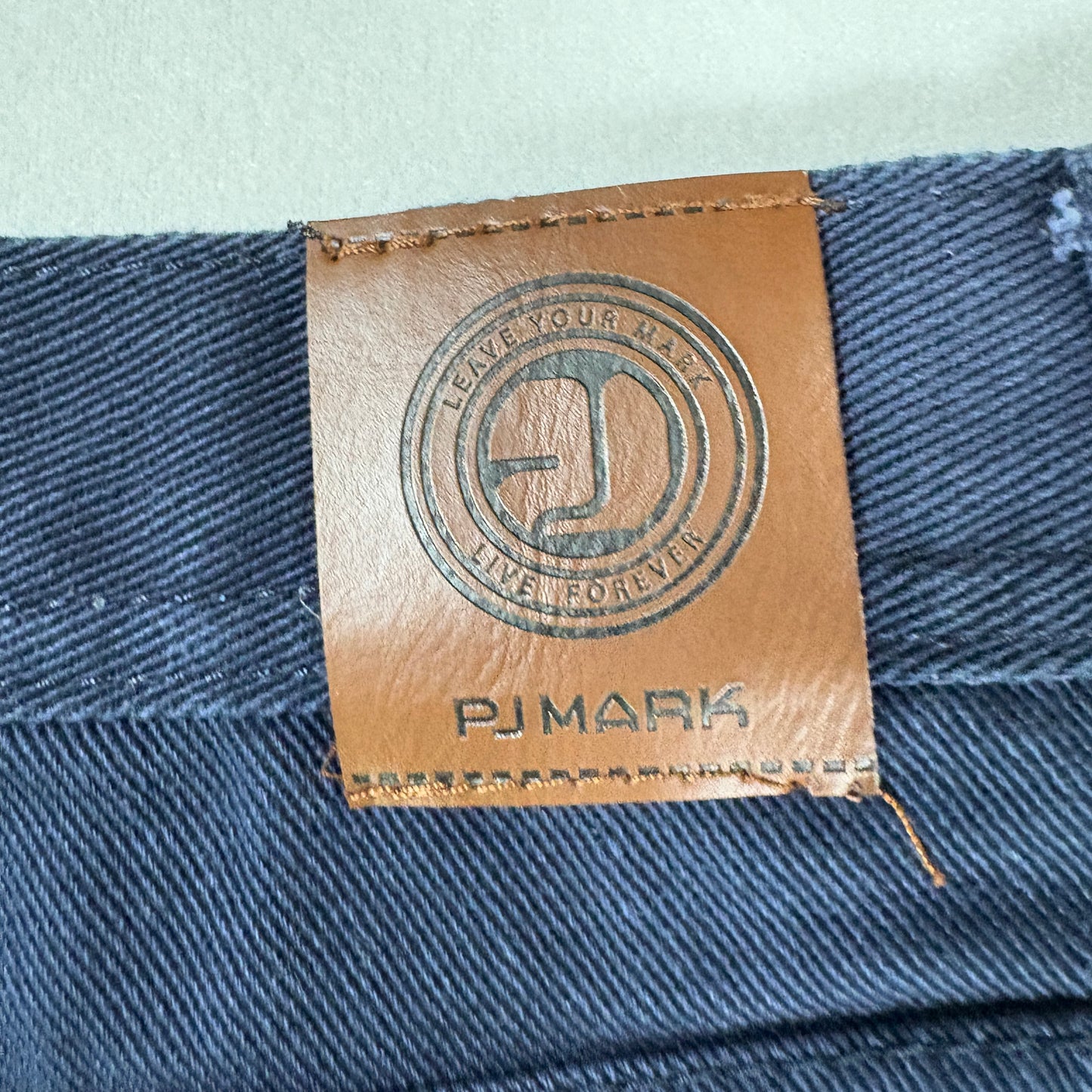 PJ Mark Jeans 32x32 Navy Blue Moto Biker Denim Taper Fit Ribbed Panels