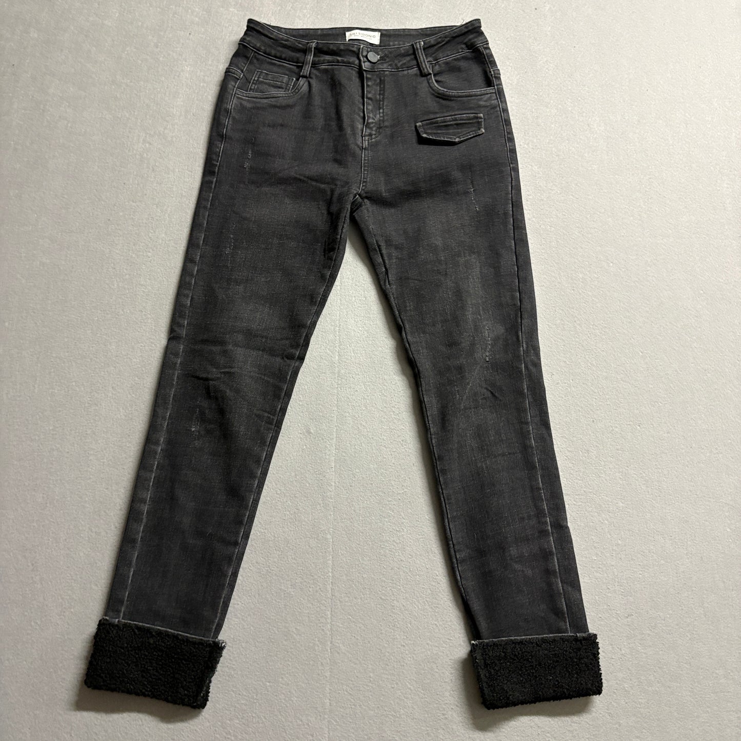 Lili Sidonio Molly Bracken Sherpa Cuff Skinny Jeans Fits Like 26x25 Black