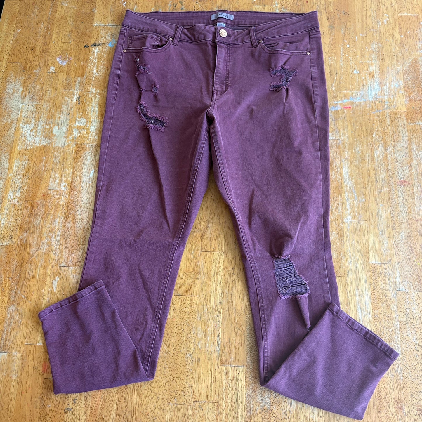 Distressed Skinny Jeans Stretch Y2K Refuge 14 Fits Like 35X30 Burgundy Red